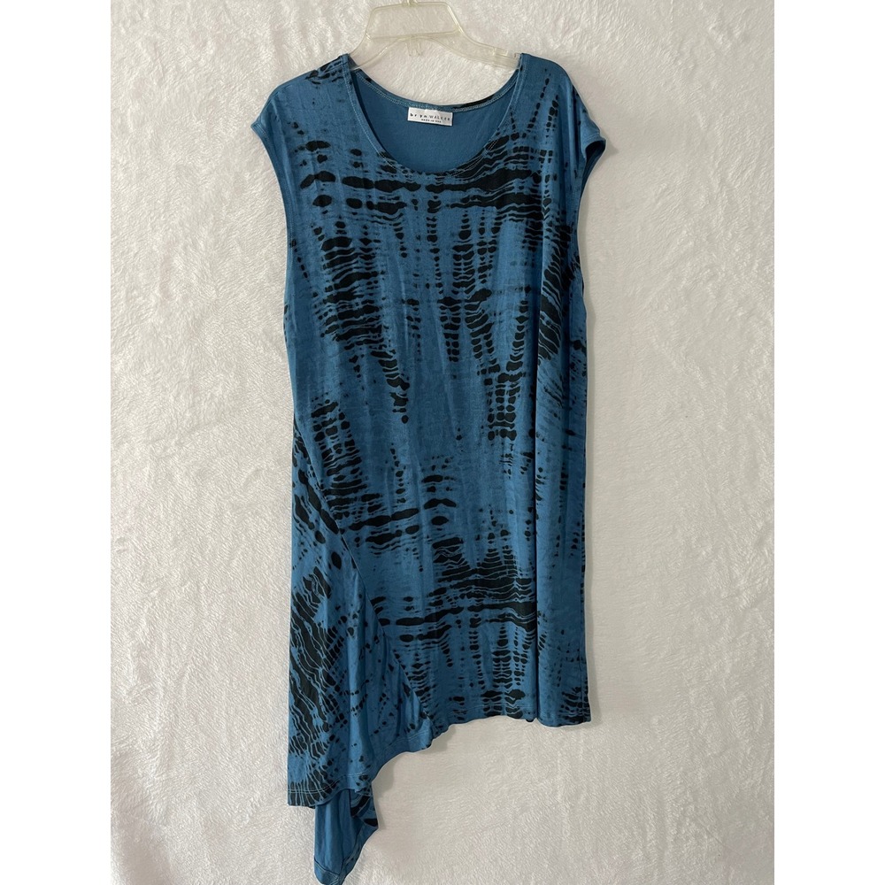 Bryn Walker XL Blue Black Tie Dye Asymmetric Handkerchief Hem Tunic Dress USA